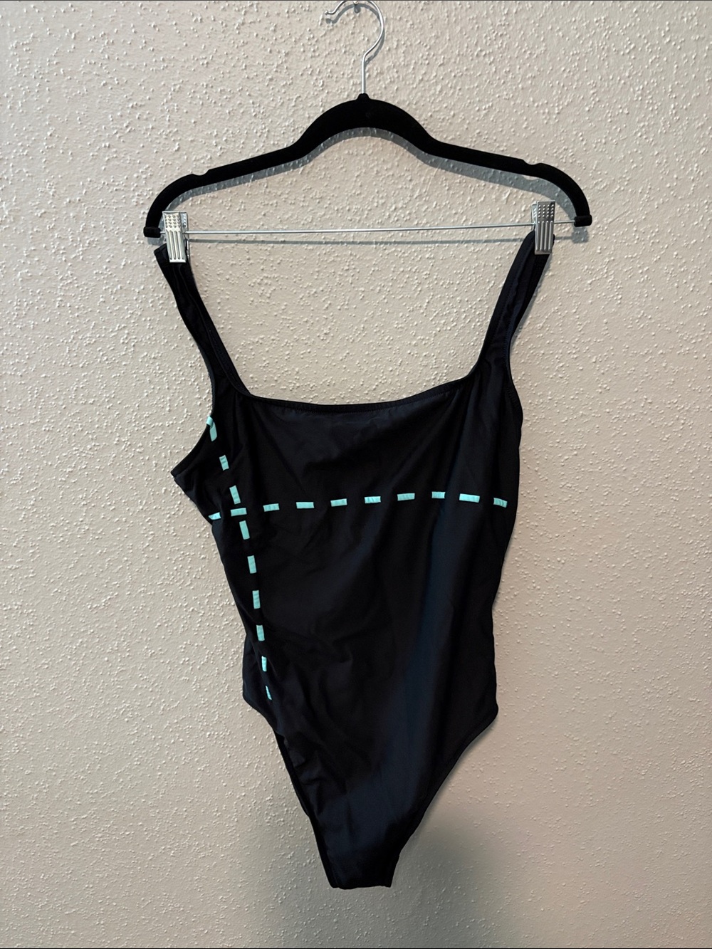 Black One-Piece Swimsuit with Aqua Stitch Detail